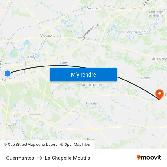 Guermantes to La Chapelle-Moutils map