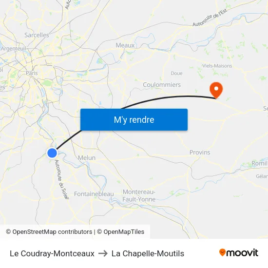 Le Coudray-Montceaux to La Chapelle-Moutils map