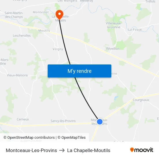 Montceaux-Les-Provins to La Chapelle-Moutils map