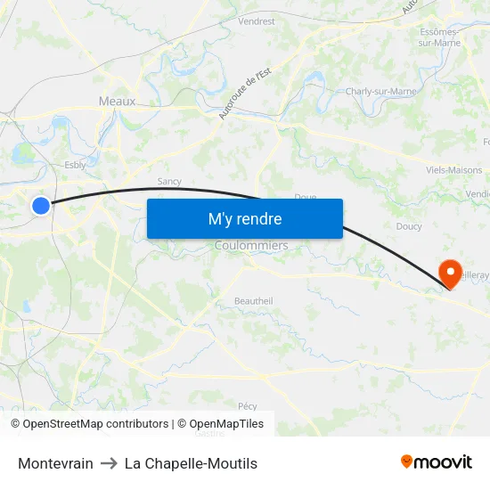 Montevrain to La Chapelle-Moutils map