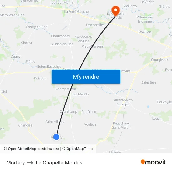 Mortery to La Chapelle-Moutils map
