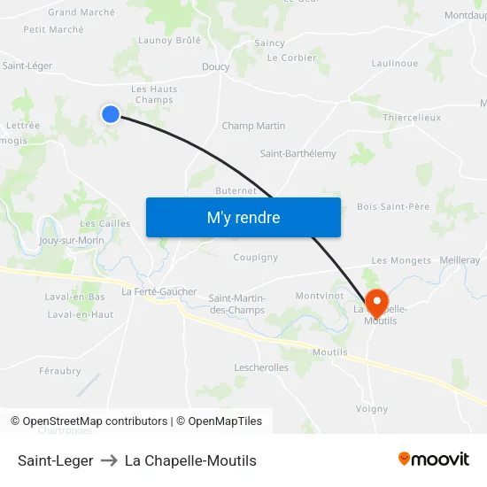 Saint-Leger to La Chapelle-Moutils map