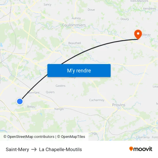 Saint-Mery to La Chapelle-Moutils map