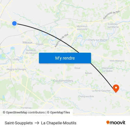 Saint-Soupplets to La Chapelle-Moutils map