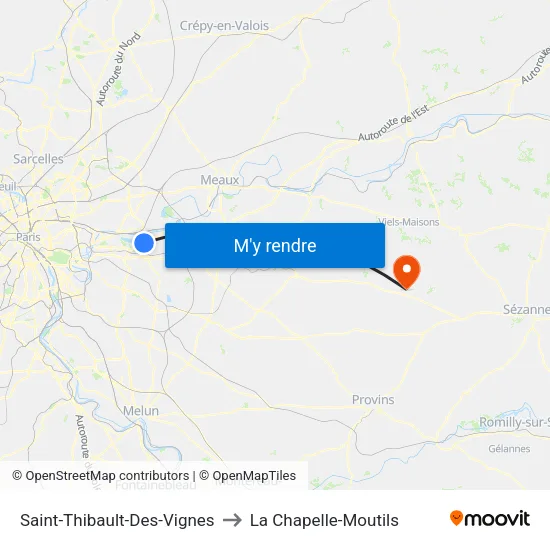 Saint-Thibault-Des-Vignes to La Chapelle-Moutils map