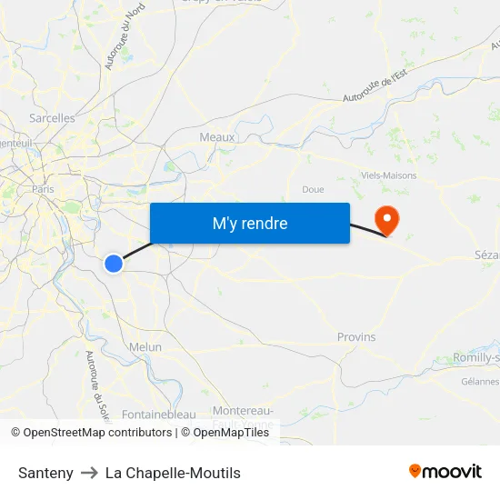 Santeny to La Chapelle-Moutils map