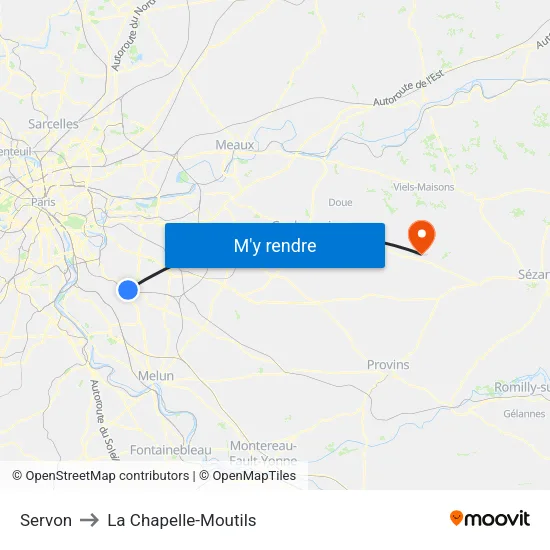 Servon to La Chapelle-Moutils map