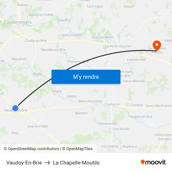 Vaudoy-En-Brie to La Chapelle-Moutils map