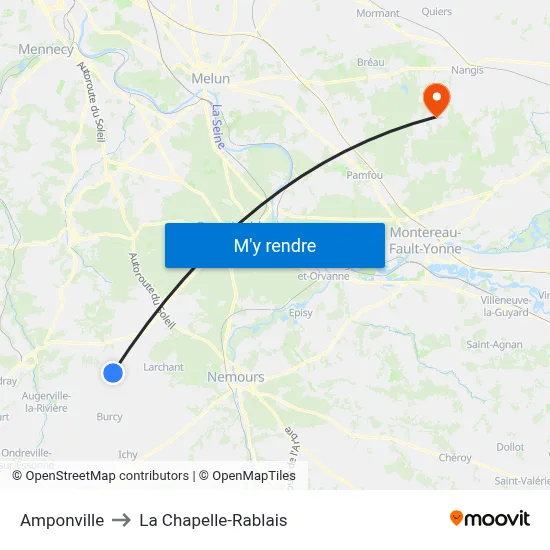 Amponville to La Chapelle-Rablais map