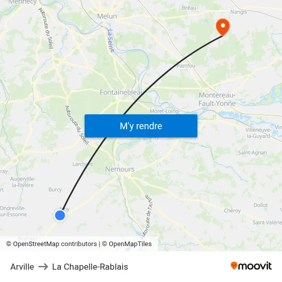 Arville to La Chapelle-Rablais map
