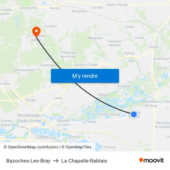Bazoches-Les-Bray to La Chapelle-Rablais map