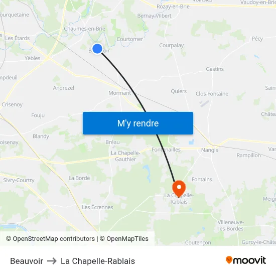 Beauvoir to La Chapelle-Rablais map