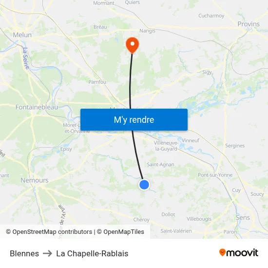 Blennes to La Chapelle-Rablais map