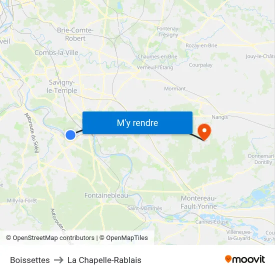 Boissettes to La Chapelle-Rablais map