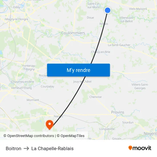 Boitron to La Chapelle-Rablais map