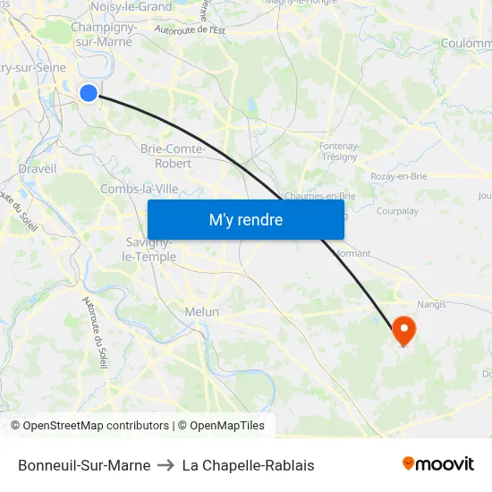Bonneuil-Sur-Marne to La Chapelle-Rablais map