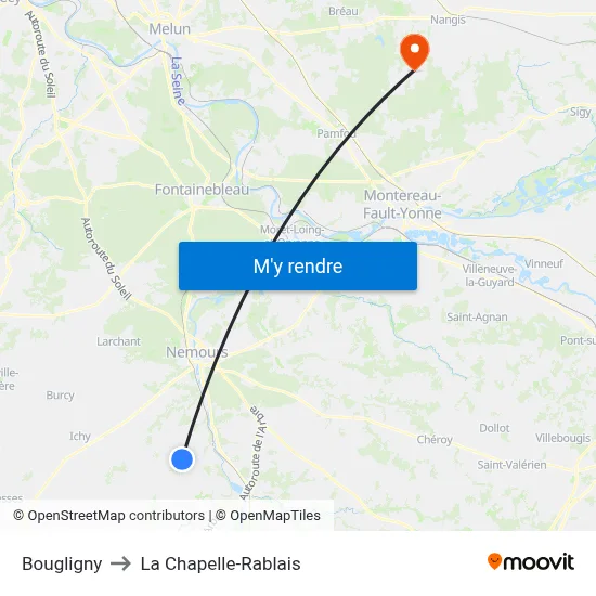 Bougligny to La Chapelle-Rablais map