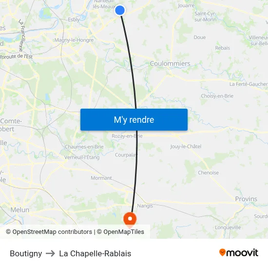 Boutigny to La Chapelle-Rablais map
