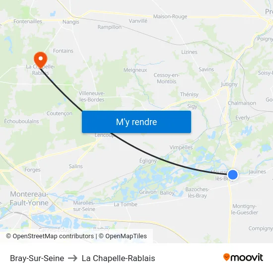 Bray-Sur-Seine to La Chapelle-Rablais map