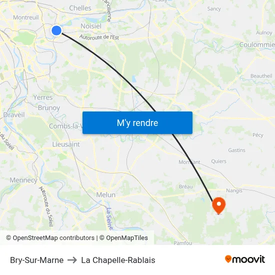 Bry-Sur-Marne to La Chapelle-Rablais map