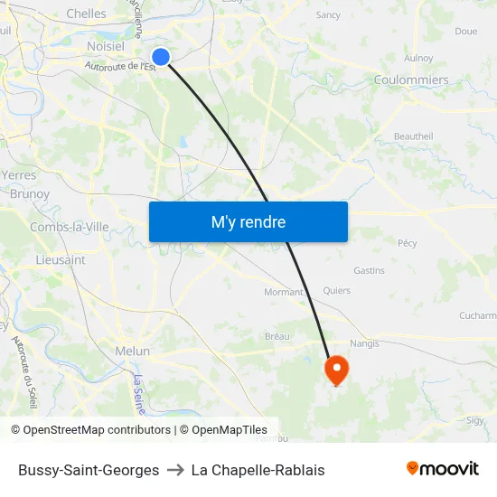 Bussy-Saint-Georges to La Chapelle-Rablais map