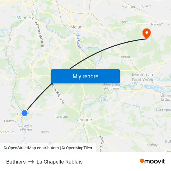 Buthiers to La Chapelle-Rablais map