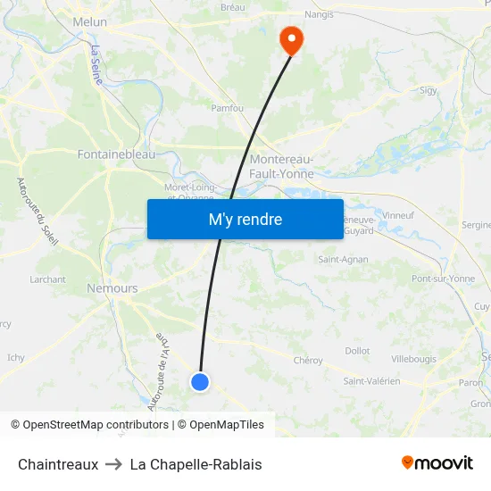 Chaintreaux to La Chapelle-Rablais map