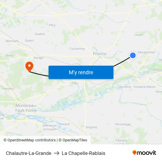 Chalautre-La-Grande to La Chapelle-Rablais map
