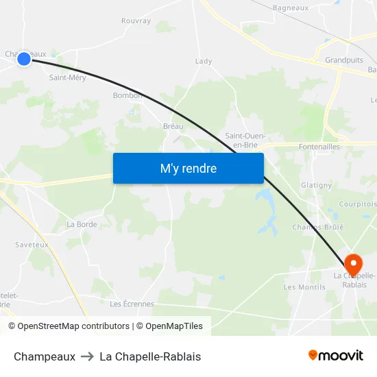 Champeaux to La Chapelle-Rablais map