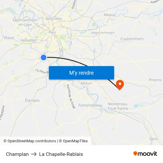Champlan to La Chapelle-Rablais map