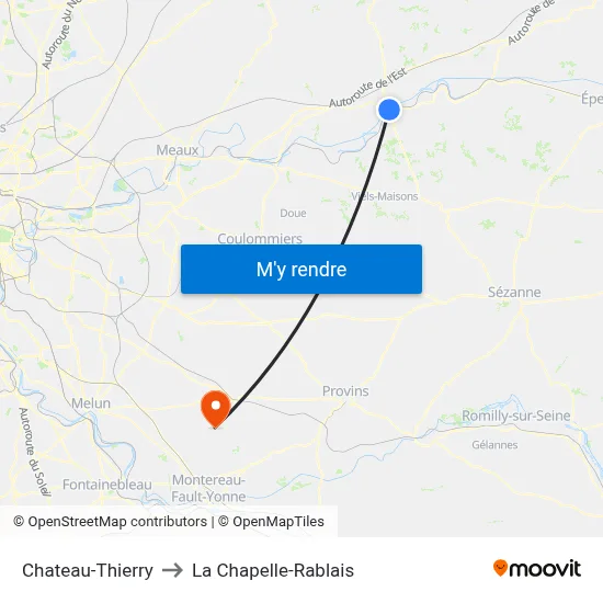 Chateau-Thierry to La Chapelle-Rablais map
