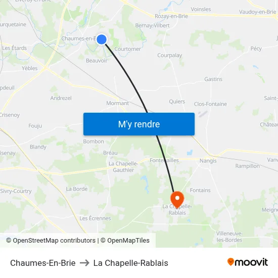 Chaumes-En-Brie to La Chapelle-Rablais map