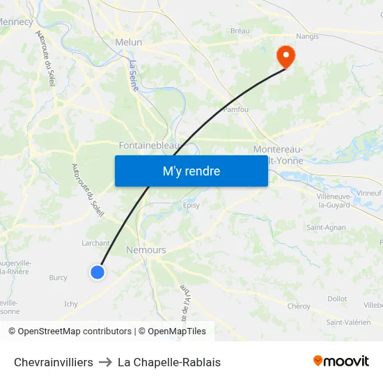 Chevrainvilliers to La Chapelle-Rablais map