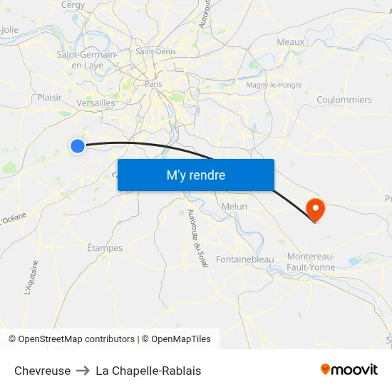 Chevreuse to La Chapelle-Rablais map