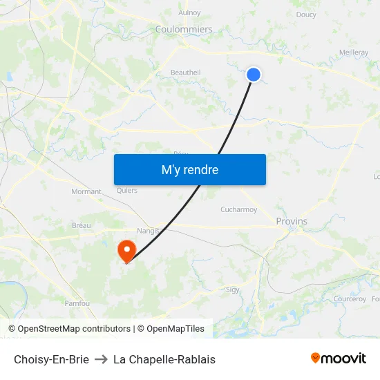 Choisy-En-Brie to La Chapelle-Rablais map