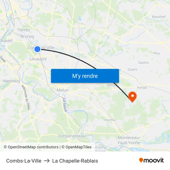 Combs-La-Ville to La Chapelle-Rablais map