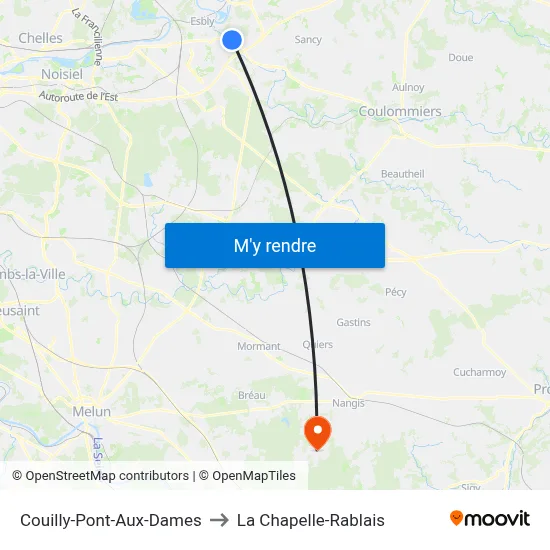 Couilly-Pont-Aux-Dames to La Chapelle-Rablais map