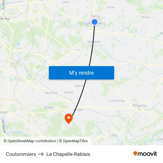 Coulommiers to La Chapelle-Rablais map