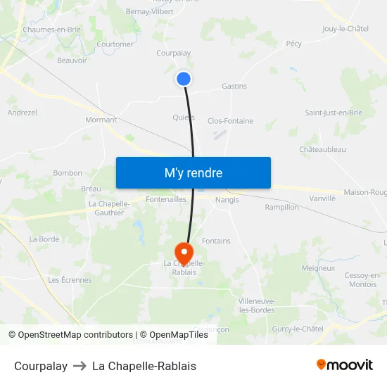 Courpalay to La Chapelle-Rablais map