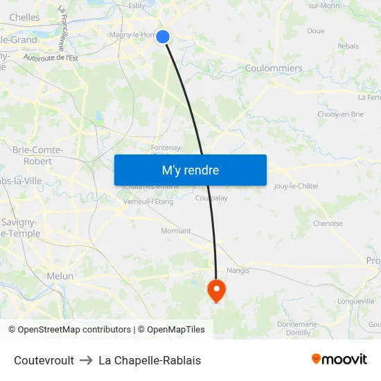 Coutevroult to La Chapelle-Rablais map