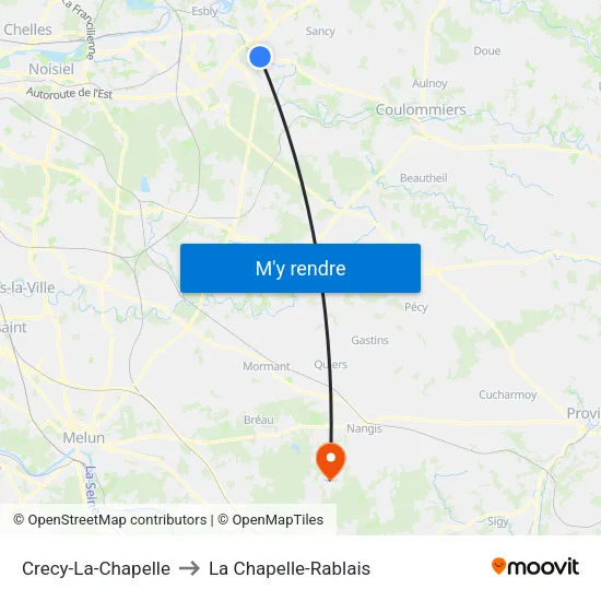 Crecy-La-Chapelle to La Chapelle-Rablais map