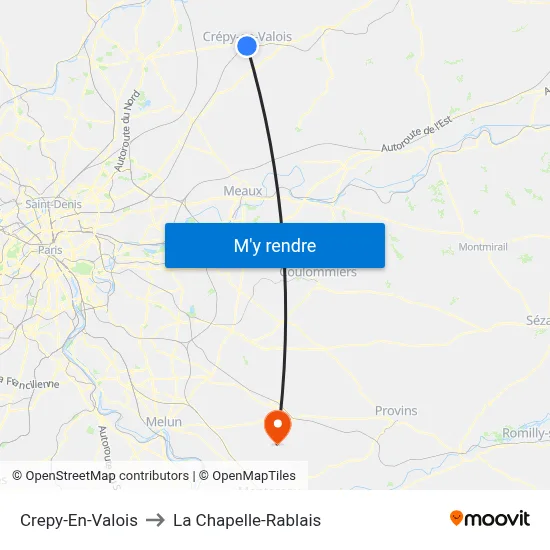 Crepy-En-Valois to La Chapelle-Rablais map