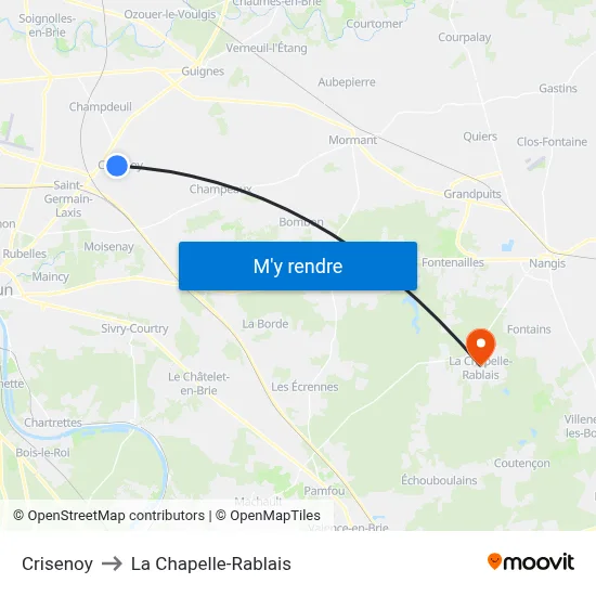 Crisenoy to La Chapelle-Rablais map