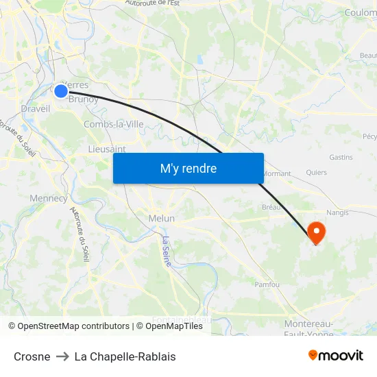 Crosne to La Chapelle-Rablais map