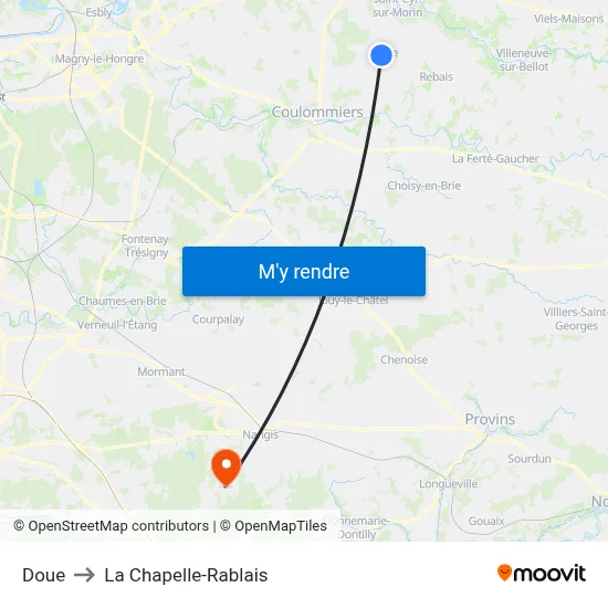 Doue to La Chapelle-Rablais map