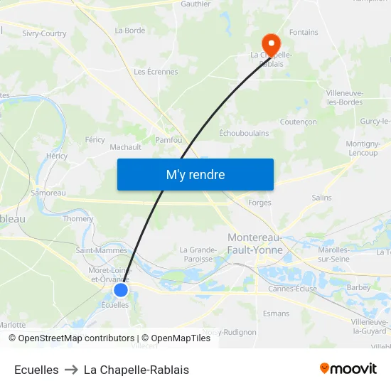 Ecuelles to La Chapelle-Rablais map
