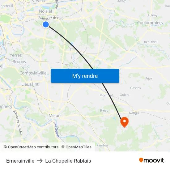 Emerainville to La Chapelle-Rablais map