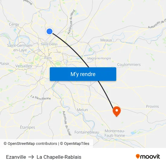 Ezanville to La Chapelle-Rablais map
