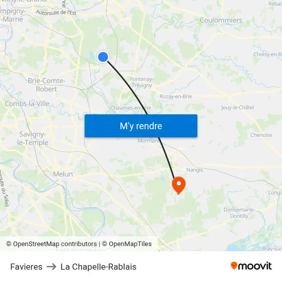 Favieres to La Chapelle-Rablais map
