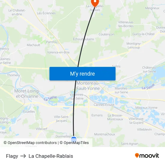 Flagy to La Chapelle-Rablais map